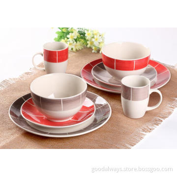 16 Piece Hand-painted Dinner Set Red/Brown